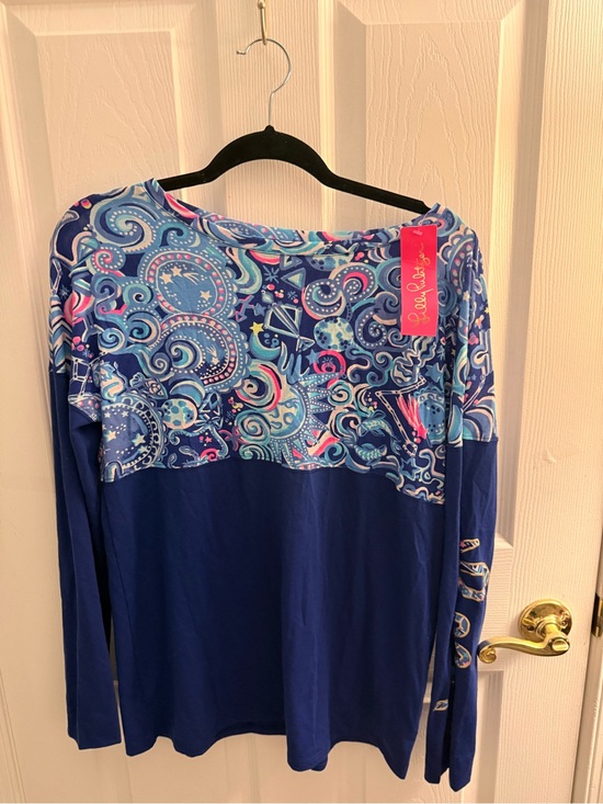 Lilly Pulitzer Tops - Lilly Pulitzer Navy Long Sleeve Tee with Multicolor Paisley Yoke